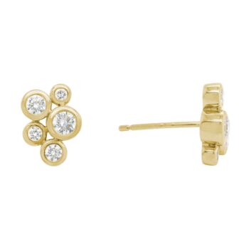 Round Bezel Diamond Cluster Stud Earrings in 14K Yellow Gold featuring ten round diamonds with smooth bezel settings