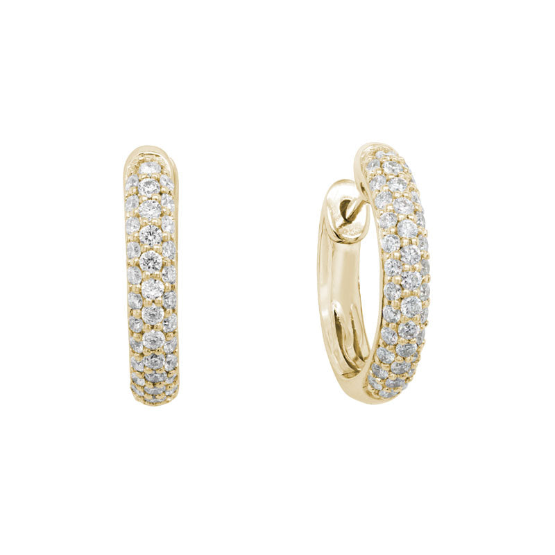 14K yellow gold huggie earrings with 74 round pavé diamonds