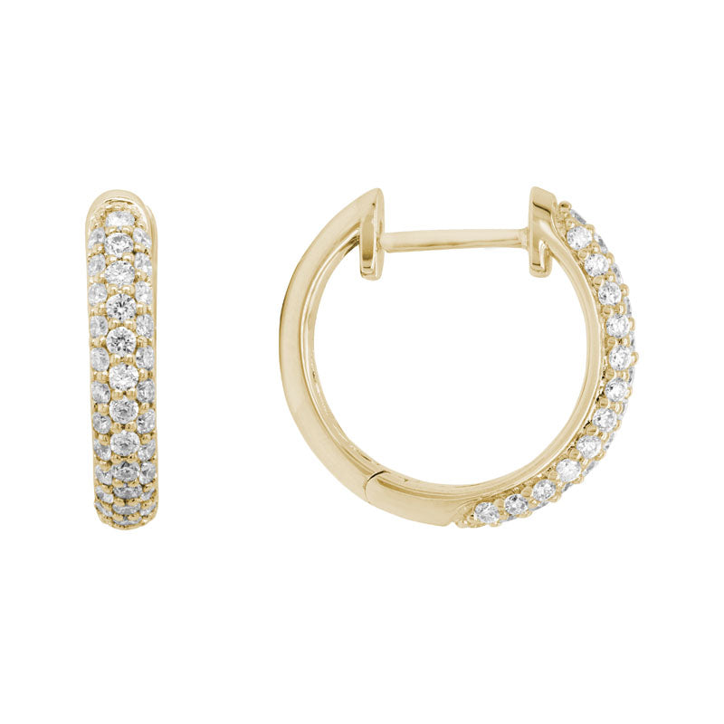 14K yellow gold huggie earrings with 74 round pavé diamonds
