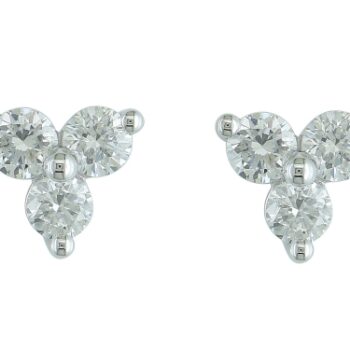 Round Diamond Trio Stud Earrings featuring six round diamonds set in 14K white gold