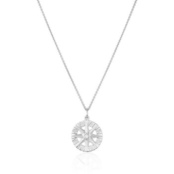 Compass Rose Pendant with Round Diamond in 14K White Gold
