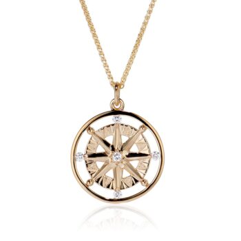 Compass Rose 5 Diamond Pendant in 14K Yellow Gold