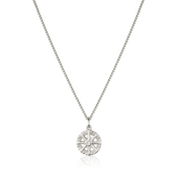 Round Diamond Compass Rose Pendant in 14K White Gold