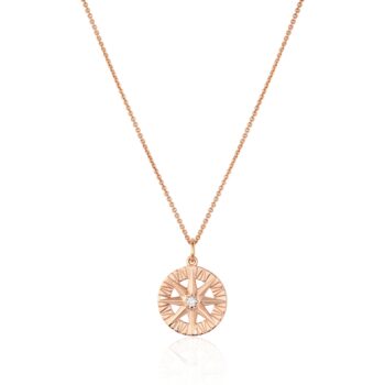 Round Diamond Compass Rose Pendant in 14K Rose Gold