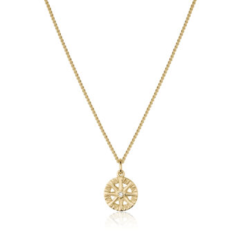 Compass Rose Diamond Pendant in 14K Yellow Gold