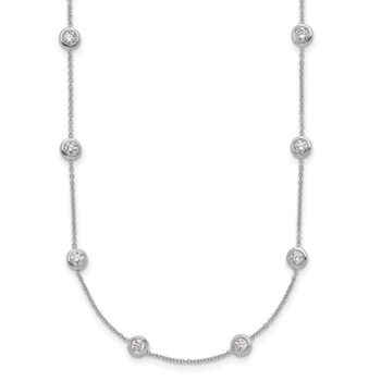 Diamond cable necklace featuring bezel set round diamonds on an 18K white gold chain