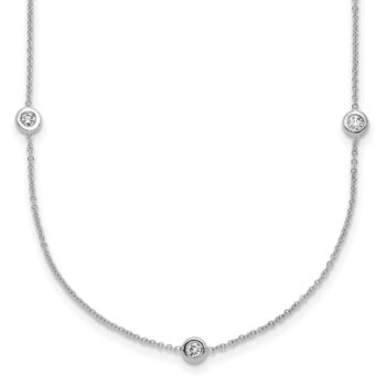 Diamond cable necklace with seven bezel-set round diamonds on an 18K white gold cable chain
