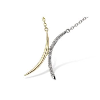 Round Diamond Double Curve Pendant in 14K Two Tone Gold