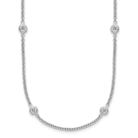 1.28cttw round diamond by the yard necklace set in 18K white gold with bezel-set diamonds along the chain