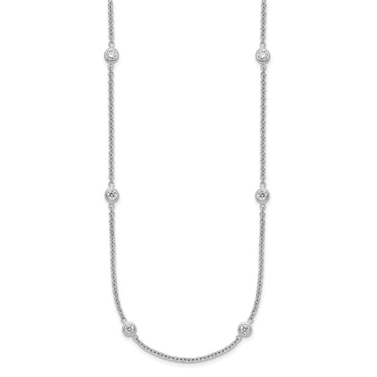 1.28cttw round diamond by the yard necklace set in 18K white gold with bezel-set diamonds along the chain