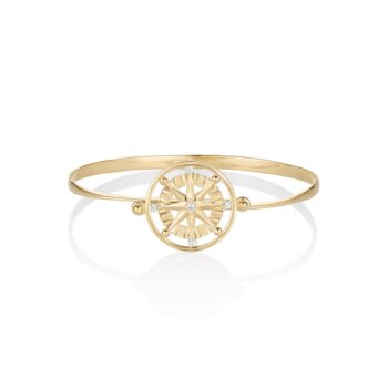 Compass Rose Five Diamond Spin Bracelet in 14K Yellow Gold featuring a spinning compass with five round bead-set diamonds