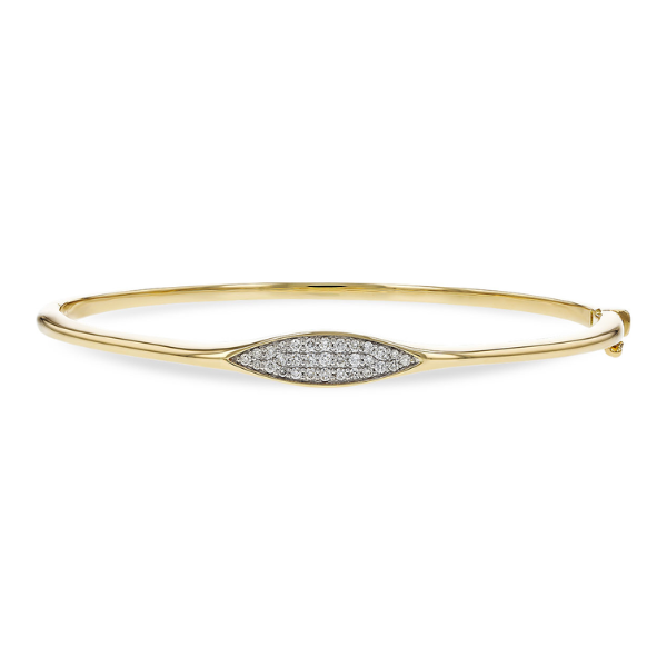 Round diamond pavé bangle bracelet in 14K yellow gold, showcasing delicate sparkle