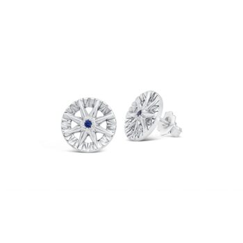 Compass Rose Sapphire Stud Earrings in 14K White Gold featuring round blue sapphires