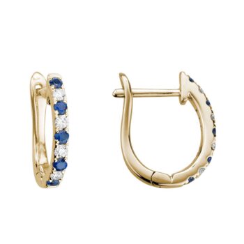 Blue sapphire and diamond huggie hoop earrings in 14K white gold