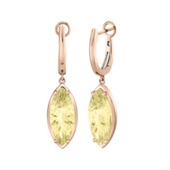 Light yellow citrine marquise huggie hoop earrings set in 14K yellow gold