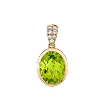Oval Peridot Pendant Necklace with Diamond Bail in 14K Yellow Gold