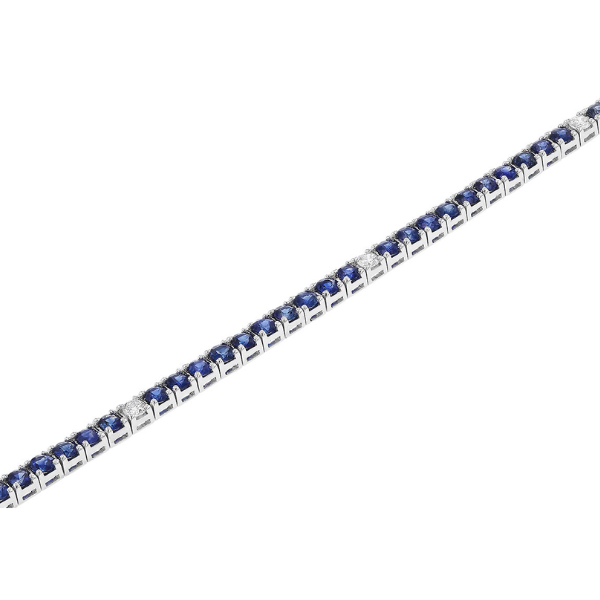Sapphire and diamond tennis bracelet in 14K white gold with round sapphires and diamond accents