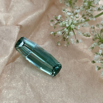 2.39 carat elongated cushion cut mint green tourmaline gemstone from Maine