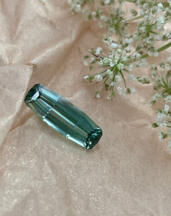 2.39 carat elongated cushion cut mint green tourmaline gemstone from Maine