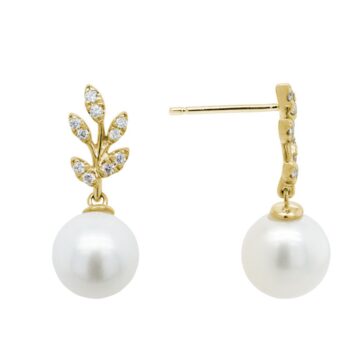 Freshwater pearl drop earrings with 9mm pearls set in 14K yellow gold