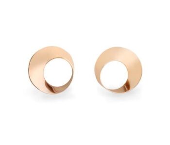 Mobius Twist stud earrings crafted in warm 14K rose gold showing delicate spiral design
