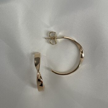 14K yellow gold twisted hoop earrings with subtle twisted design