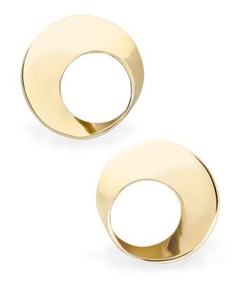 Pair of 14K yellow gold classic stud earrings shown on white background