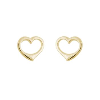 14K yellow gold heart-shaped stud earrings with polished finish