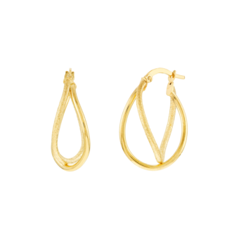 Double twist hoop earrings crafted from 14K yellow gold featuring a gentle twisted design