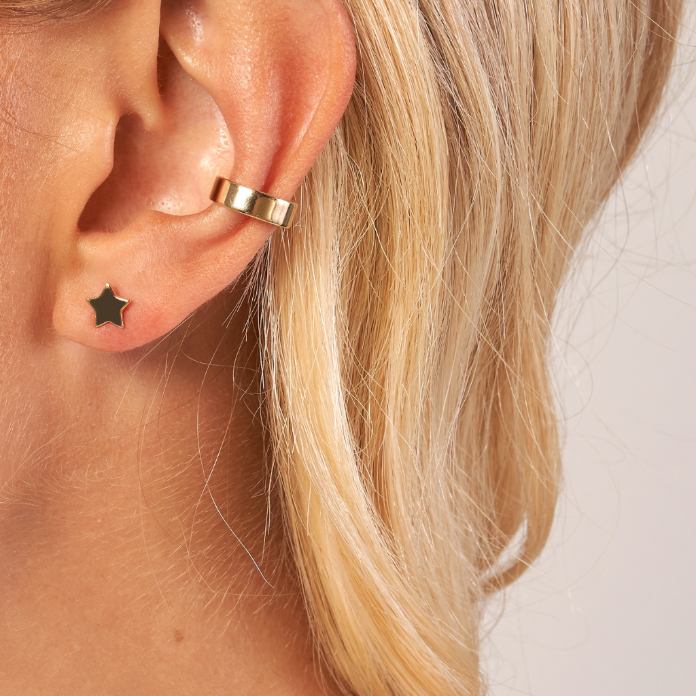 Pair of 14K yellow gold classic stud earrings with polished finish