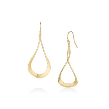 Curvy teardrop shaped 14K yellow gold earrings with French wire hooks