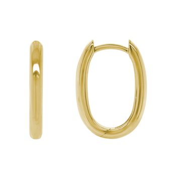 14K yellow gold medium hoop earrings with smooth polished finish
