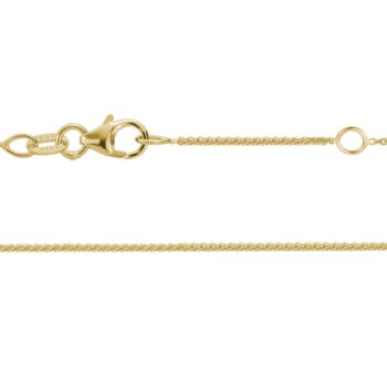 14K yellow gold adjustable wheat chain necklace with woven links, showing length from 22 to 24 inches