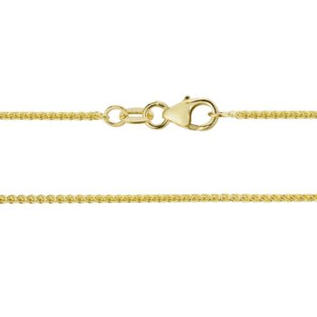 16-inch 14K yellow gold wheat chain necklace with lobster clasp on a white background