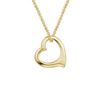 Open Floating Heart Necklace with 14mm yellow gold heart pendant on adjustable chain