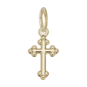 14K yellow gold cross charm with polished finish
