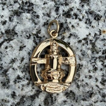 Light House Pendant crafted in polished 14K yellow gold with lighthouse design