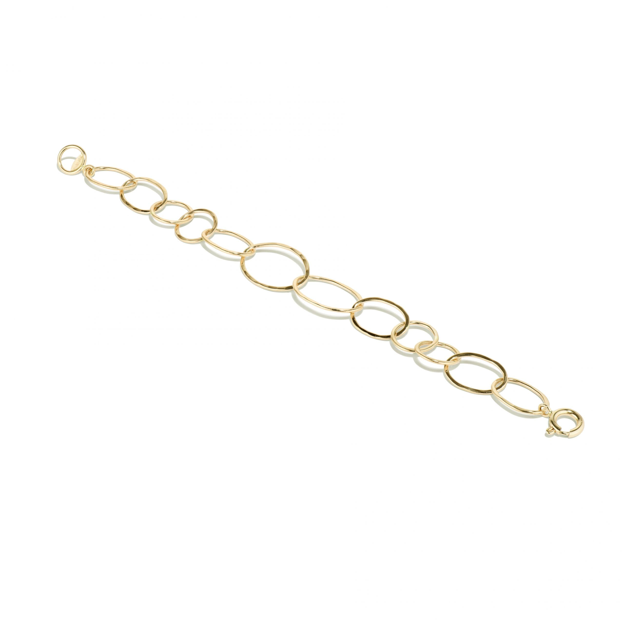 Multi Link bracelet featuring large hammered oval links in 14K yellow gold