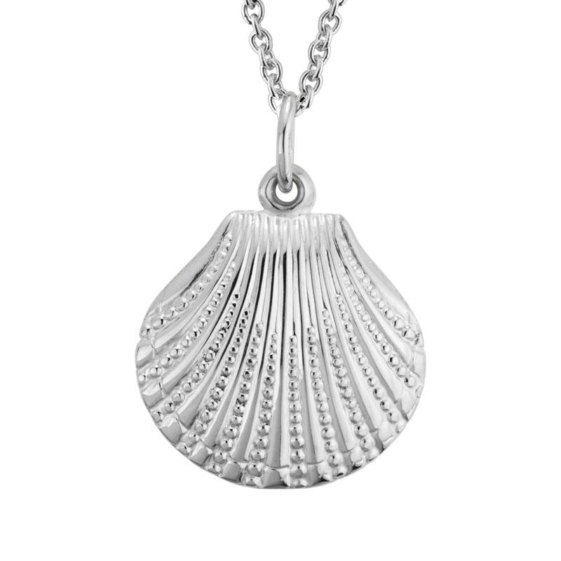 Sterling silver seashell pendant necklace with adjustable cable chain