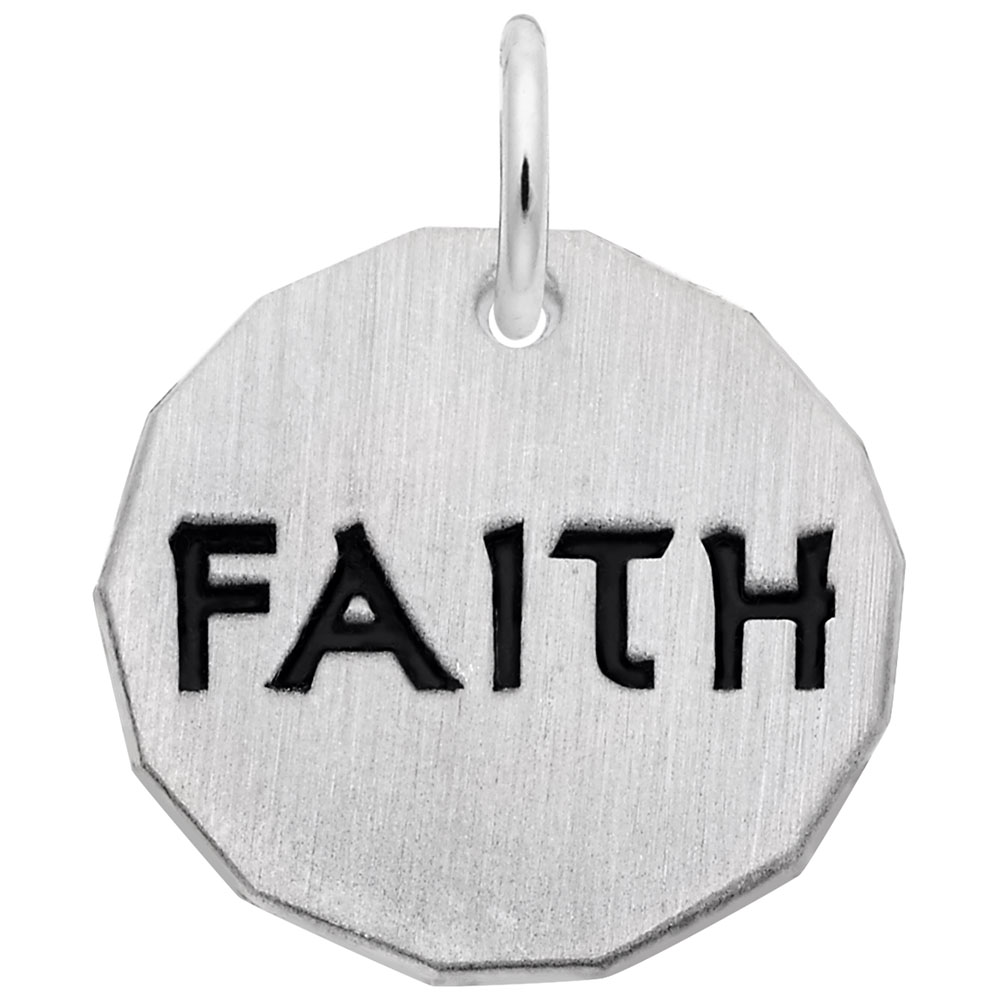 Sterling Silver Faith Charm Tag in diamond shape