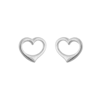 Open Hearts Sterling Silver Post Earrings, Rhodium Plated