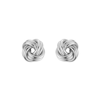 Sterling Silver Love Knot Stud Earrings showcasing polished intertwined knot design