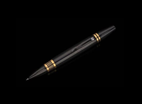 Caribe 11 Titanium Executive Pen with Art Deco stainless steel details resting on white background