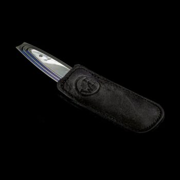 Spyglass Golf Divot Tool in blue anodized titanium featuring a white mother of pearl inlay with ergonomic chamfered hole