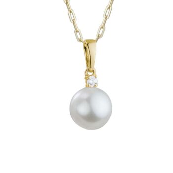 Fresh Water Pearl Drop Pendant with Diamond Accent in 14K Yellow Gold