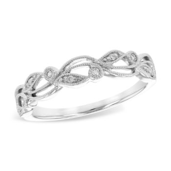 14K white gold floral milgrain diamond band ring