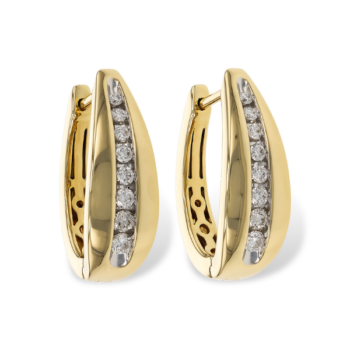 14K yellow gold tapered huggie earrings with channel set diamonds