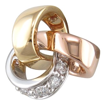 14K tri-color gold knot pendant accented with small diamonds