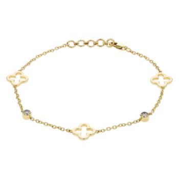 14K yellow gold adjustable bracelet with diamond-accented clover stations
