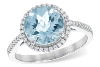 Aquamarine Ring with Round Diamond Halo in 14K White Gold